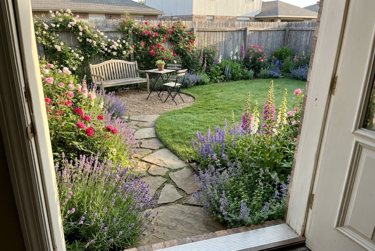 English cottage garden backyard